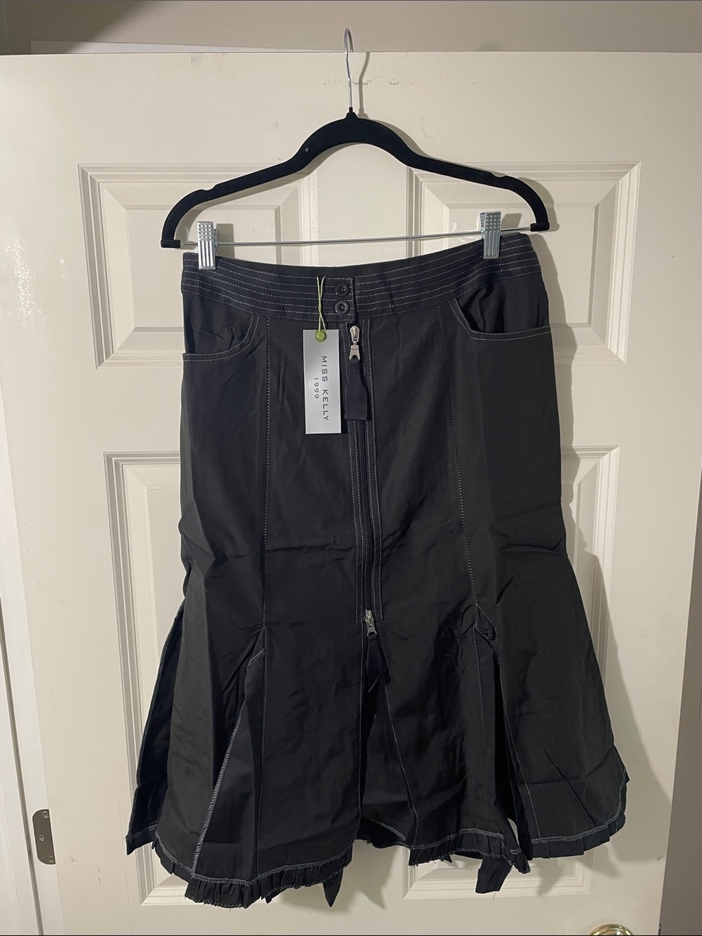 Miss Kelly 1999 Black A-Line Panel Skirt with Front Zip(15)